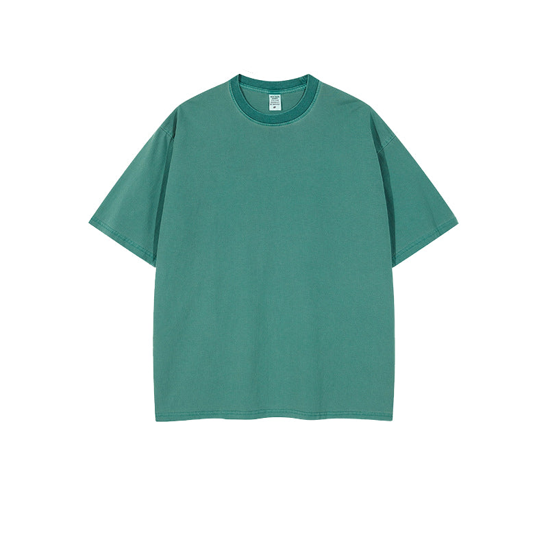 250G Heavy-Duty Washed Solid Color T-Shirt Loose Non-Gender Wwear With Short Sleeves, Customizable Logo/Text/Image.