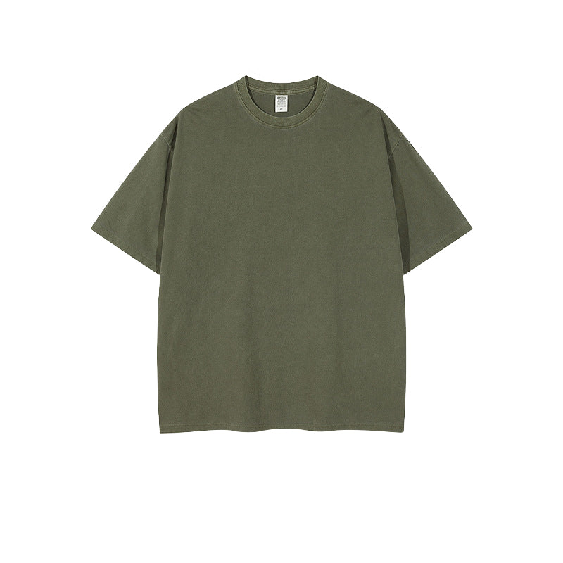 250G Heavy-Duty Washed Solid Color T-Shirt Loose Non-Gender Wwear With Short Sleeves, Customizable Logo/Text/Image.