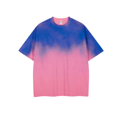Unisex Washed Gradient Short Sleeve Hip Hop Loose Fit, Customizable Logo/Text/Image.