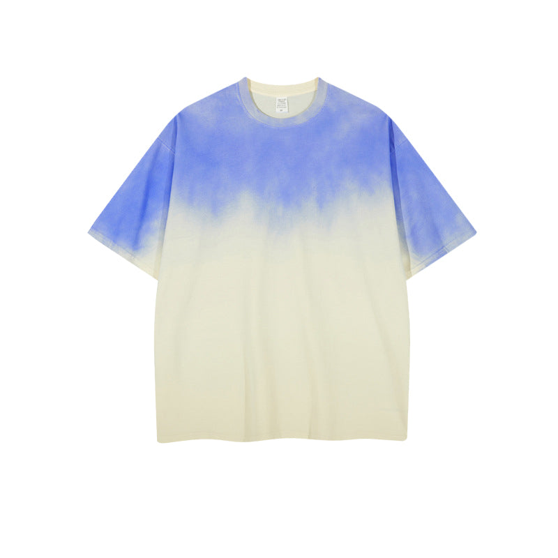 Unisex Washed Gradient Short Sleeve Hip Hop Loose Fit, Customizable Logo/Text/Image.