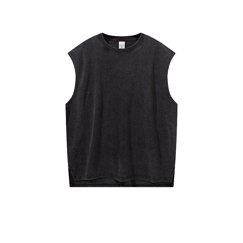 Washed Distressed Solid Color Waistcoat Sleeveless, Customizable Logo/Text/Image.