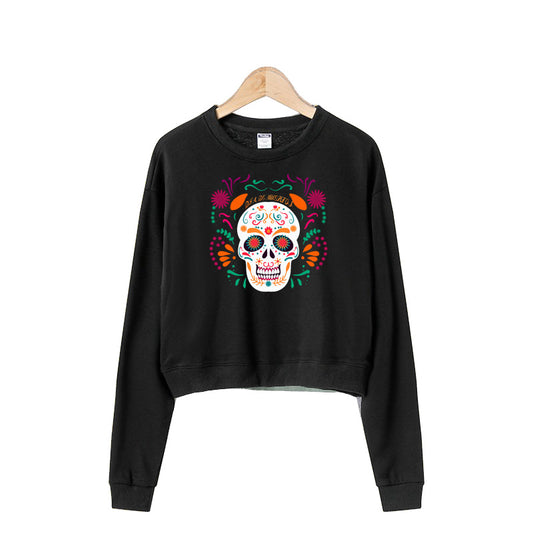 Women's Fashion One Size Cropped Navel Crew Neck Sweatshirt, Customizable Logo/Text/Image.