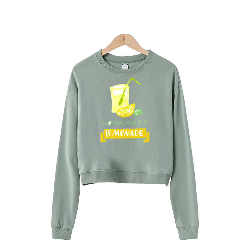 Women's Fashion One Size Cropped Navel Crew Neck Sweatshirt, Customizable Logo/Text/Image.