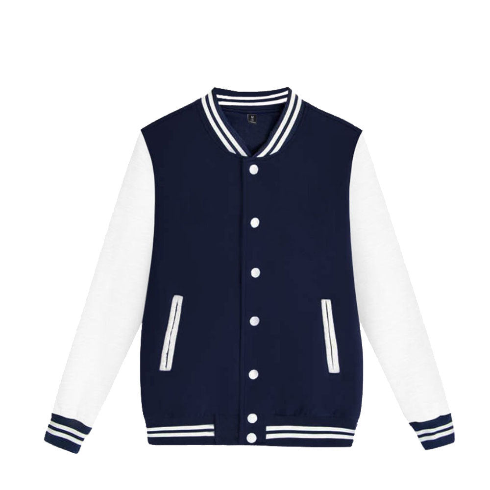 Dark Blue Baseball Jacket Sportswear Fashion Clothing, Customizable Logo/Text/Image.