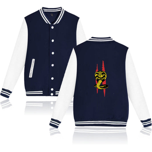 Dark Blue Baseball Jacket Sportswear Fashion Clothing, Customizable Logo/Text/Image.