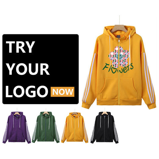 Cotton Zip Hooded Sweatshirt, Customizable Logo/Text/Image