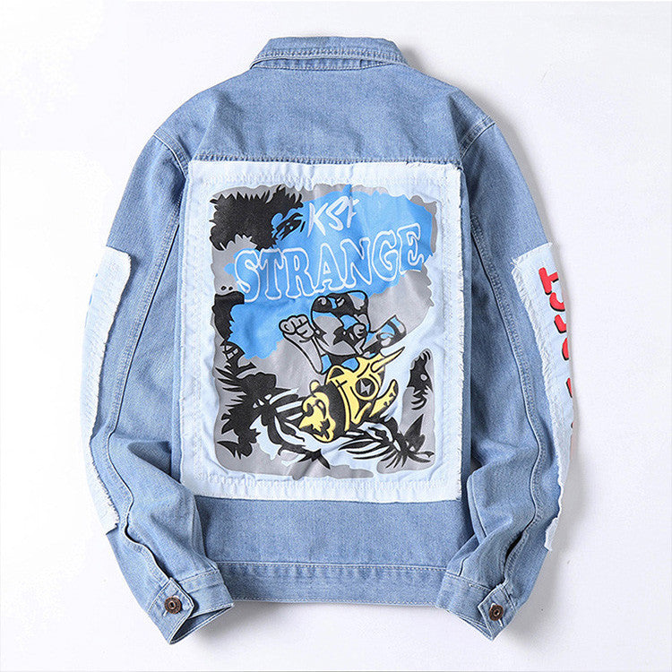 Custom Pattern Denim Jacket Denim Jacket Casual Loose Unisex, Customizable Logo/Text/Image.