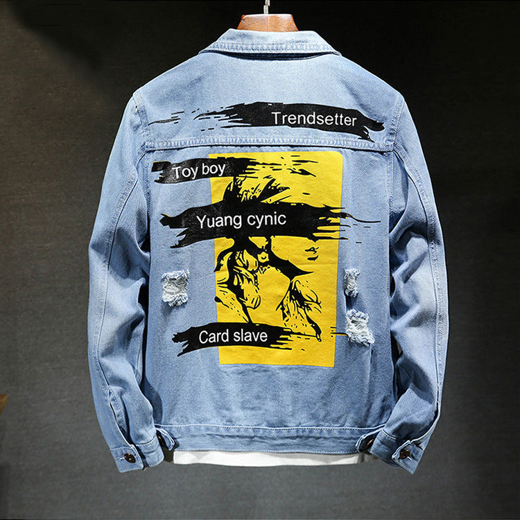 Custom Pattern Denim Jacket Denim Jacket Casual Loose Unisex, Customizable Logo/Text/Image.